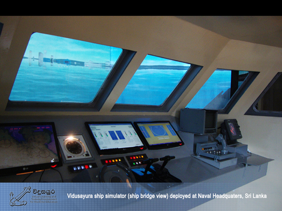 Vidusayura ship simulator (ship bridge view) deployed at Naval Headquarters, Sri Lanka.